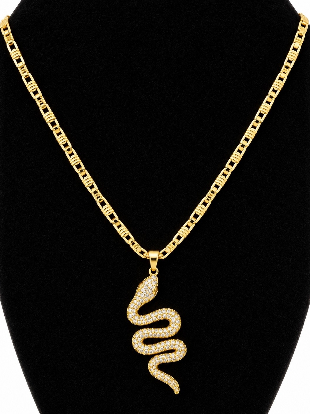Gold Snake Pendant Necklace - Gold Crystal Snake Pendant